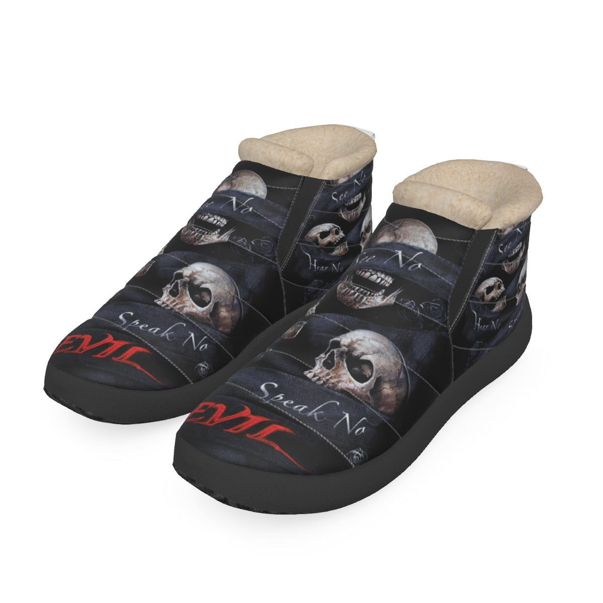 No see no hear no speak evils Women's Plush Boots, skull boots, grim reaper boots