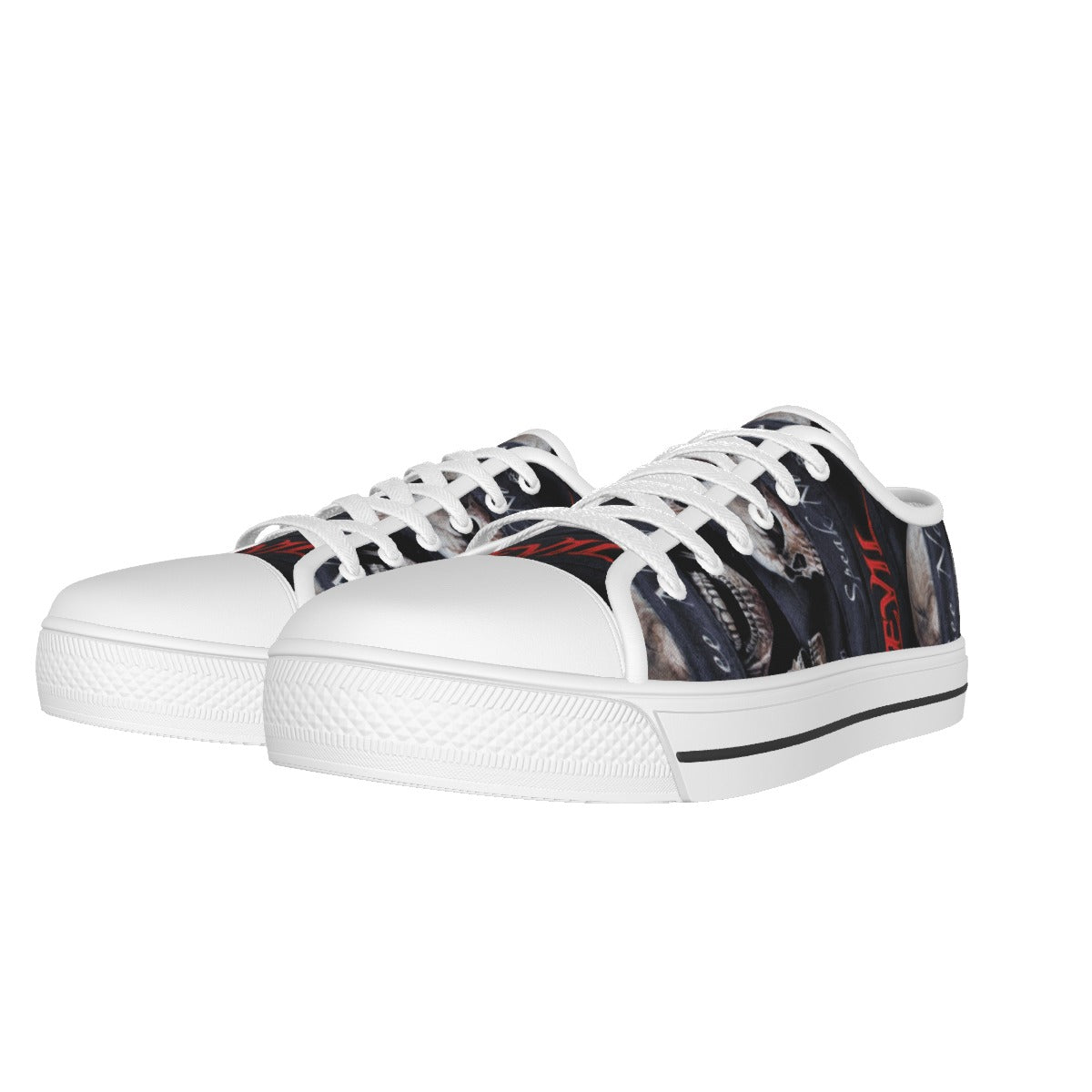 No see no hear no speak halloween skull Women's White Sole Canvas Shoes