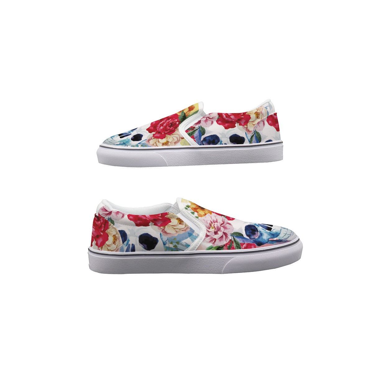 Floral rose skull Halloween skull gothic Women's Slip On Sneakers