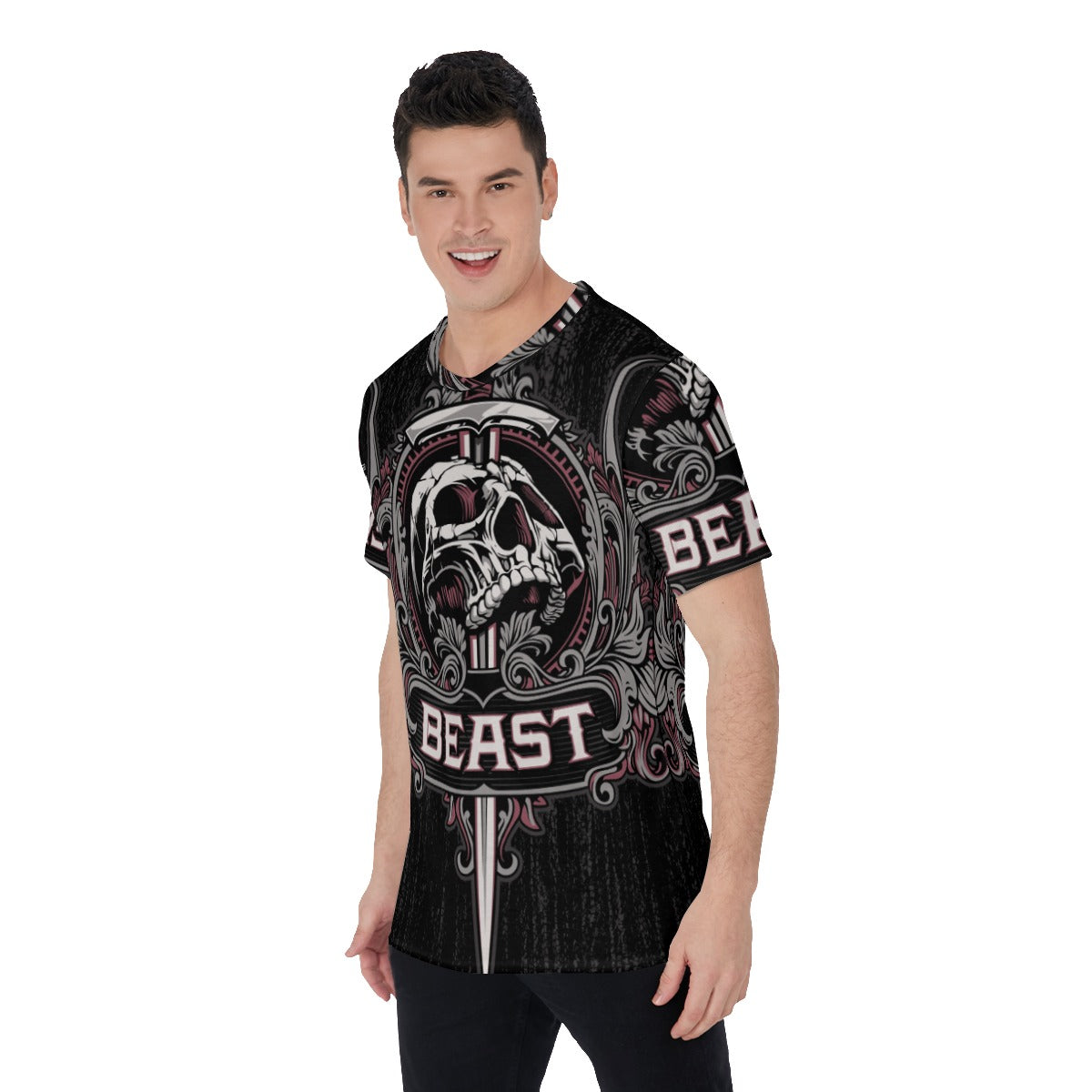BEAST skull Men's O-Neck T-Shirt, Gothic horror Halloween skull V-Neck tshirt