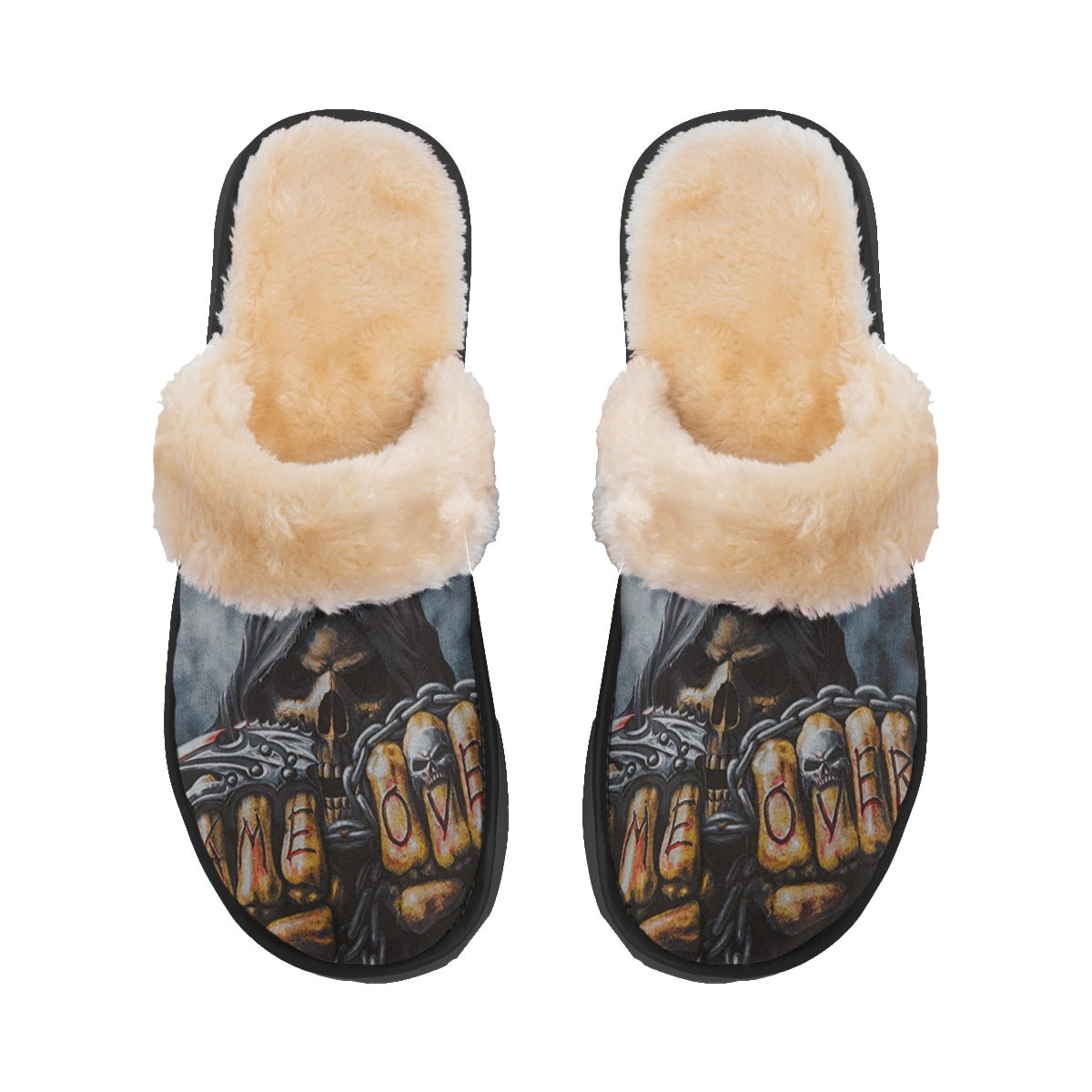 Game over skull skeleton Women's Home Plush Slippers