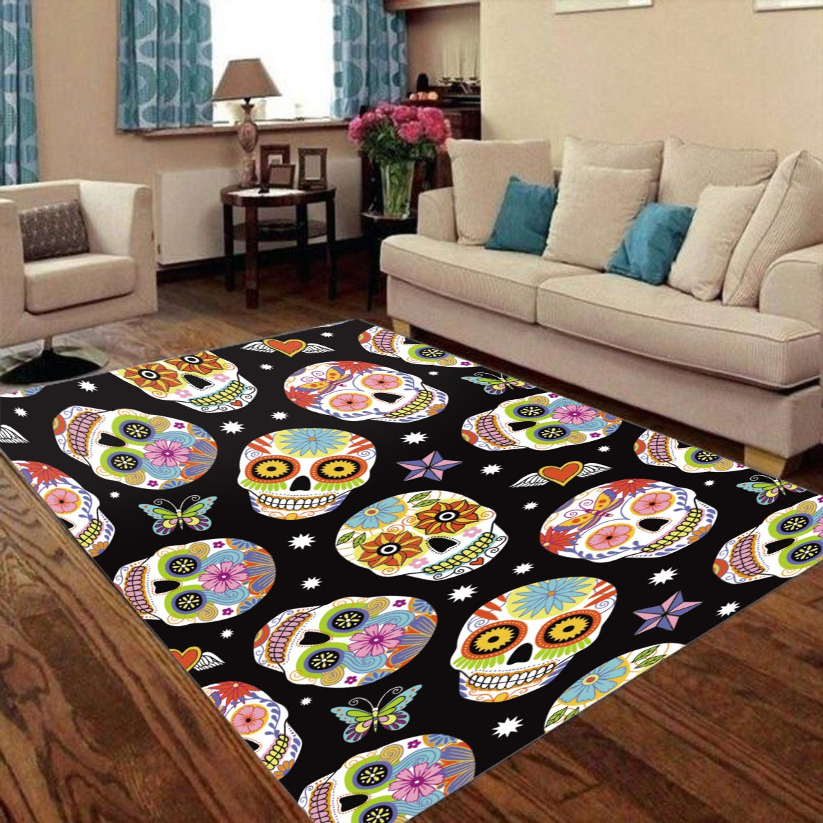 Dia de los muertos pattern sugar skull Foldable Rectangular Floor Mat