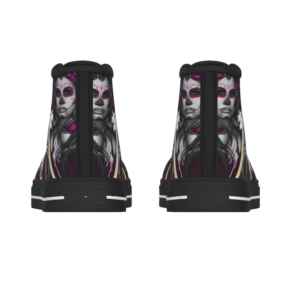 Sugar skull beautiful gilrs Women's Black Sole Canvas Shoes