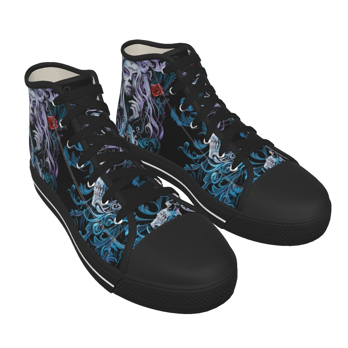 Sugar skull girl Men's Canvas Shoes, sugar skull sneaker shoes, Gothic skull halloween canvas shoes