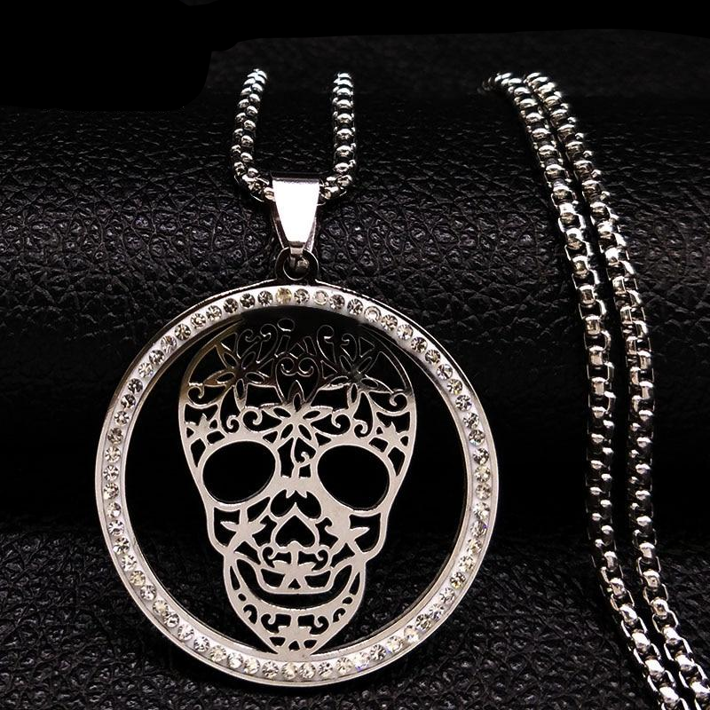Skull Crystal Stainless Steel Necklace