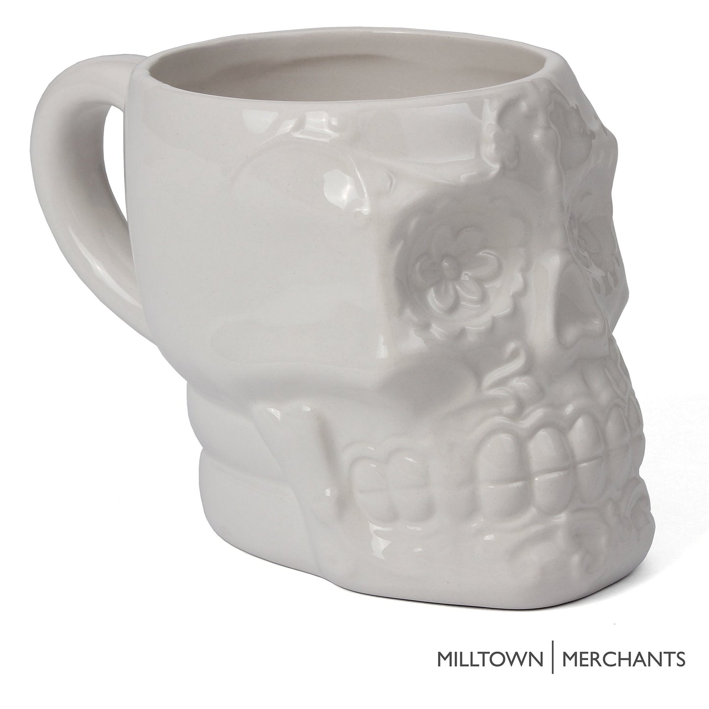 Ceramic Sugar Skull Coffee Mug - White Day of the Dead Coffee Cup Mug