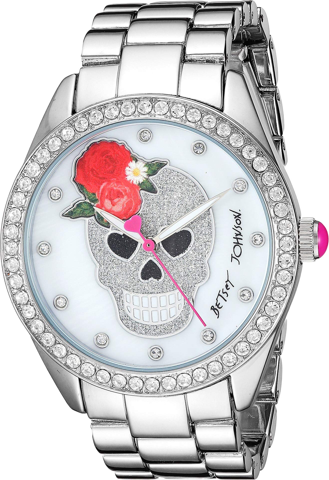 Betsey Johnson Womens Silver Glitter Skull/Rose