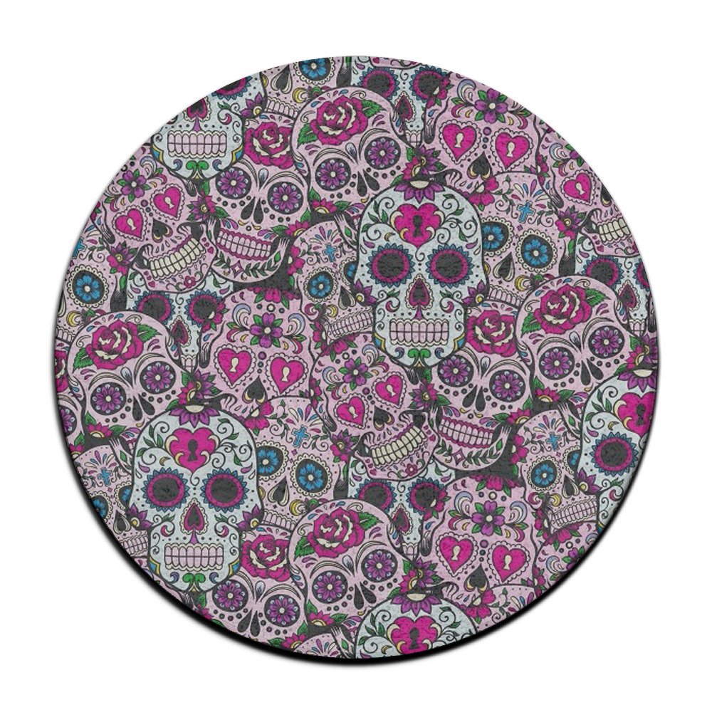 Purple Sugar Skull Round Floor Rug Doormats For Dining Room Bedroom Kitchen Bathroom Balcony