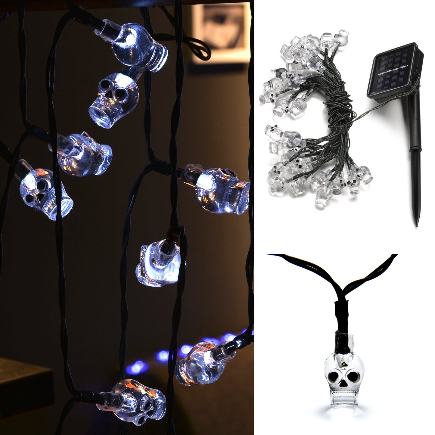 White Skull Lights String, 20ft 30 LED Cool Party Light