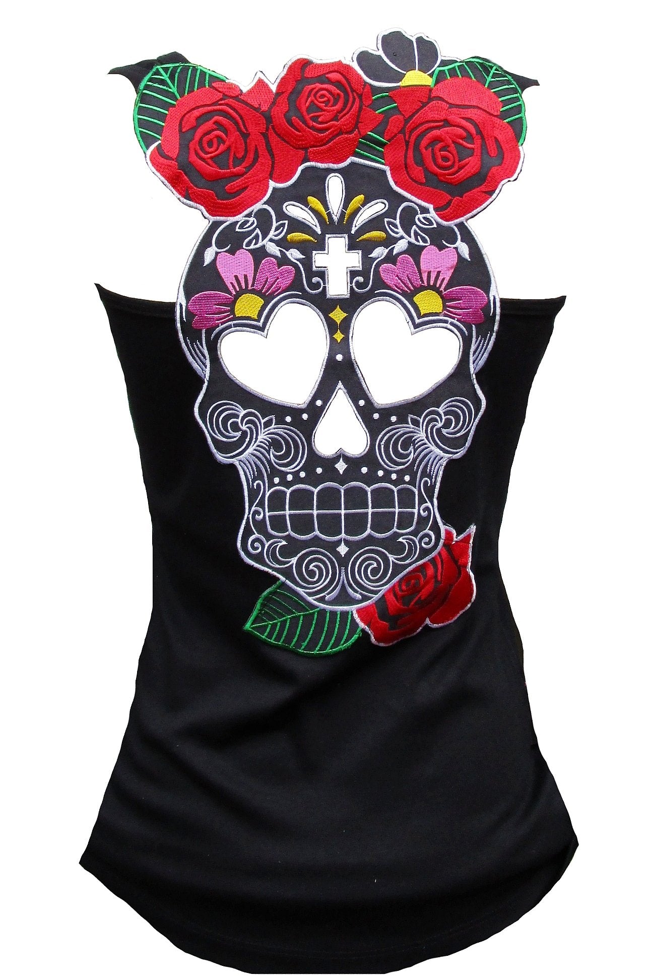 Rockabilly Punk Rock Baby Woman Black Tank Top Shirt Muerte Flower Tiki Skull