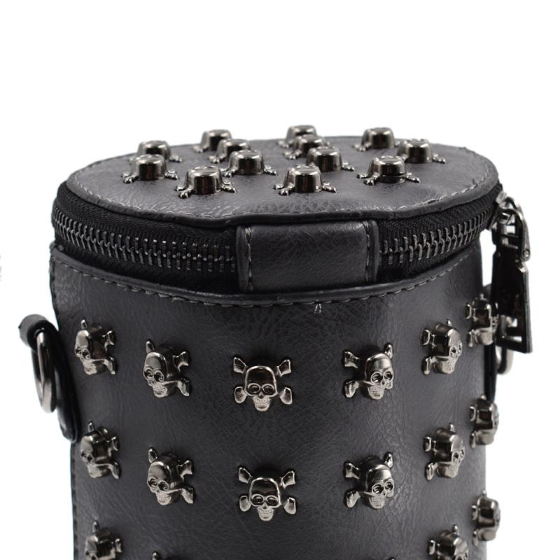 Punk Style Women Bucket Shoulder Bag Gothic Skull Punk Rivets Bags PU Leather Metal Chain Crossbody Messenger Bag