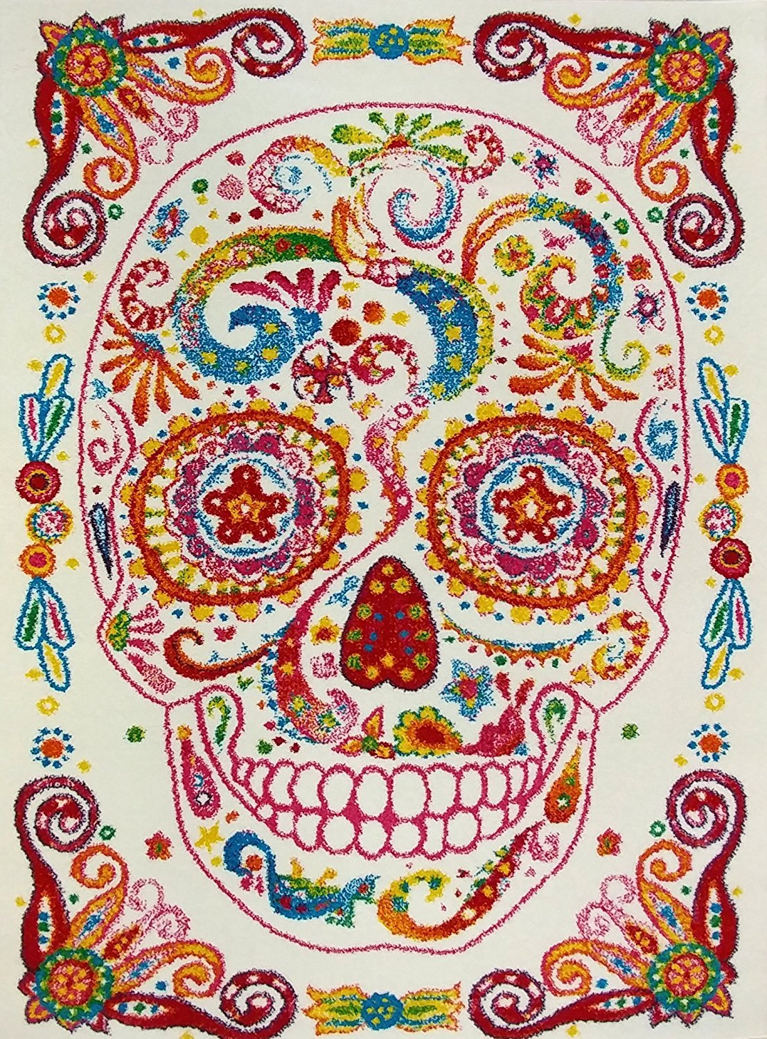 Boy and Girl Bedroom Modern Decor Area Rug and Carpet Collection For Kids and Children Rainbow Happy Sugar Skull (3' 11" x 5' 3")