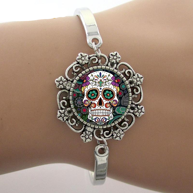 Sugar Skull Bracelets Skeleton Glass Gem Lace Charm Jewelry