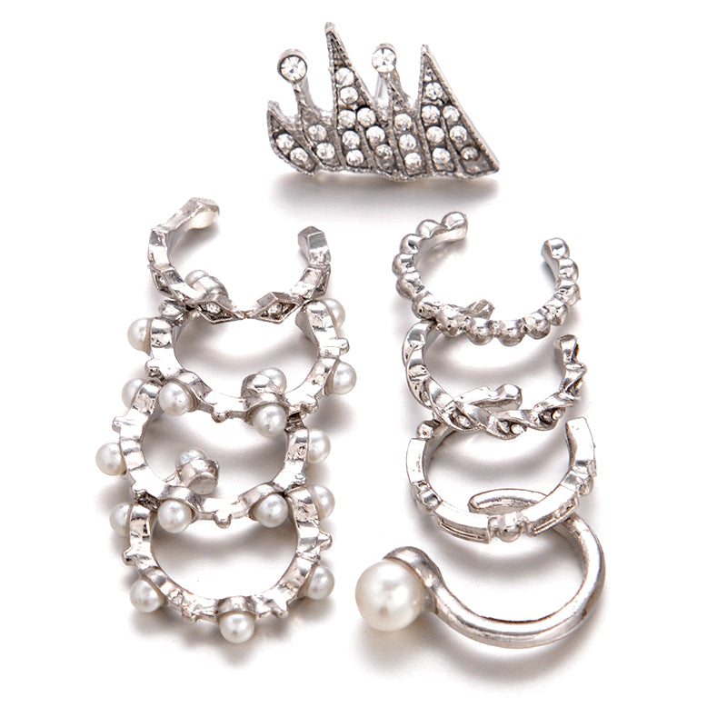 9PCS Boho Ear Cuff Brincos Simulated Pearl Ear Clip Earrings Set Women Statement Bohemia Crystal Ear Cartilag Earrings Jewelry