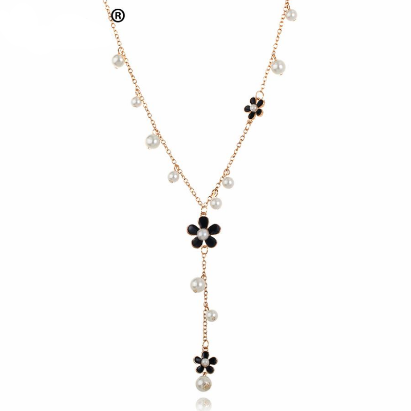 Flower Long Necklace for Women Fashion Simulated Pearl Jewelry Tassel Perlas Necklaces & Pendants Bijoux Femme Perle