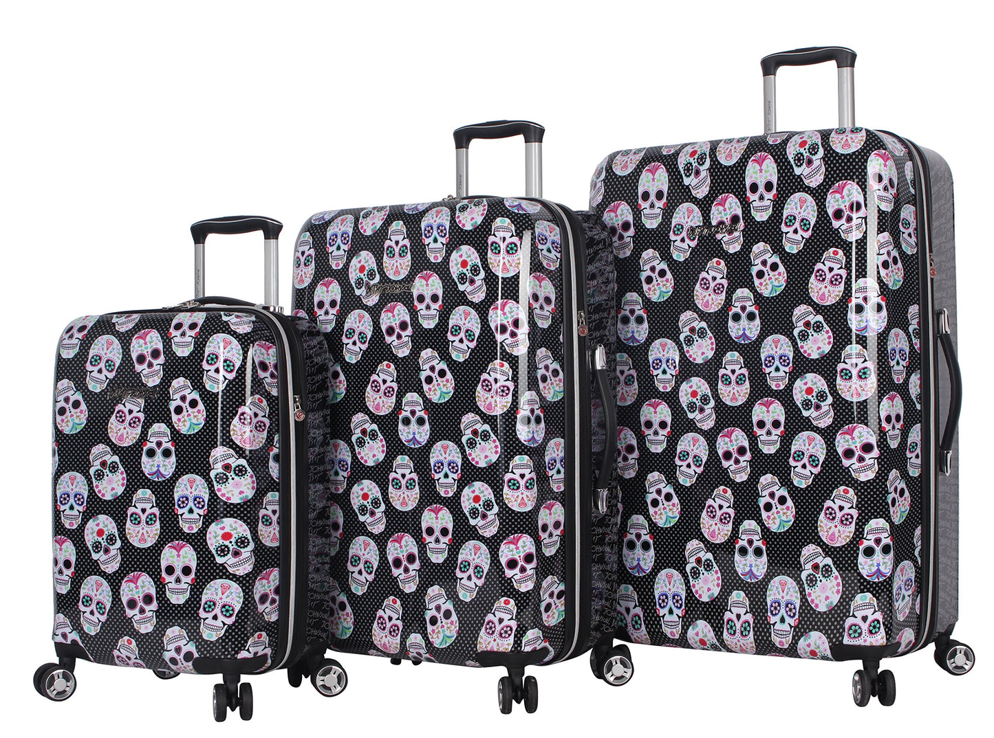 Betsey Johnson Luggage Hardside 3 Piece Set Suitcase With Spinner Wheels (20" 26" 30") (One Size, Skull Party)