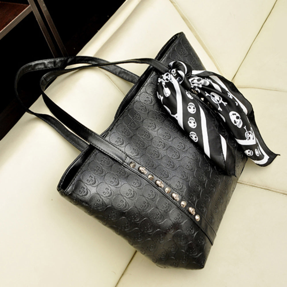 Hot PU Leather Women Skull Bag Female Solid Punk Shoulder Bag Fashion Soft Women Handbags Black Large Ladies Tote Bag