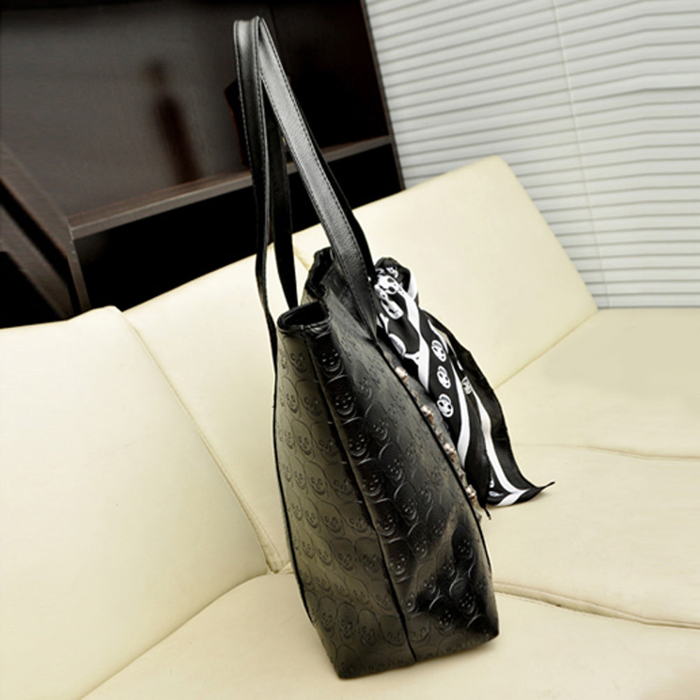 Hot PU Leather Women Skull Bag Female Solid Punk Shoulder Bag Fashion Soft Women Handbags Black Large Ladies Tote Bag