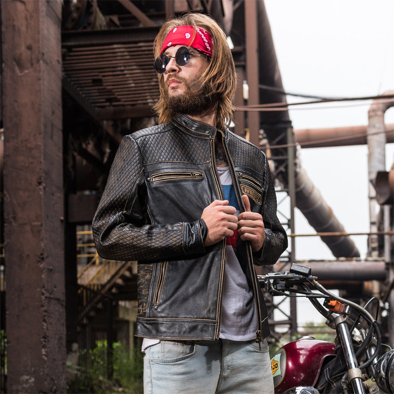 Men Motorcycle Leather Jacket Genuine 100% Real Cowskin Embroidery skulls Biker Jacket Winter Coats