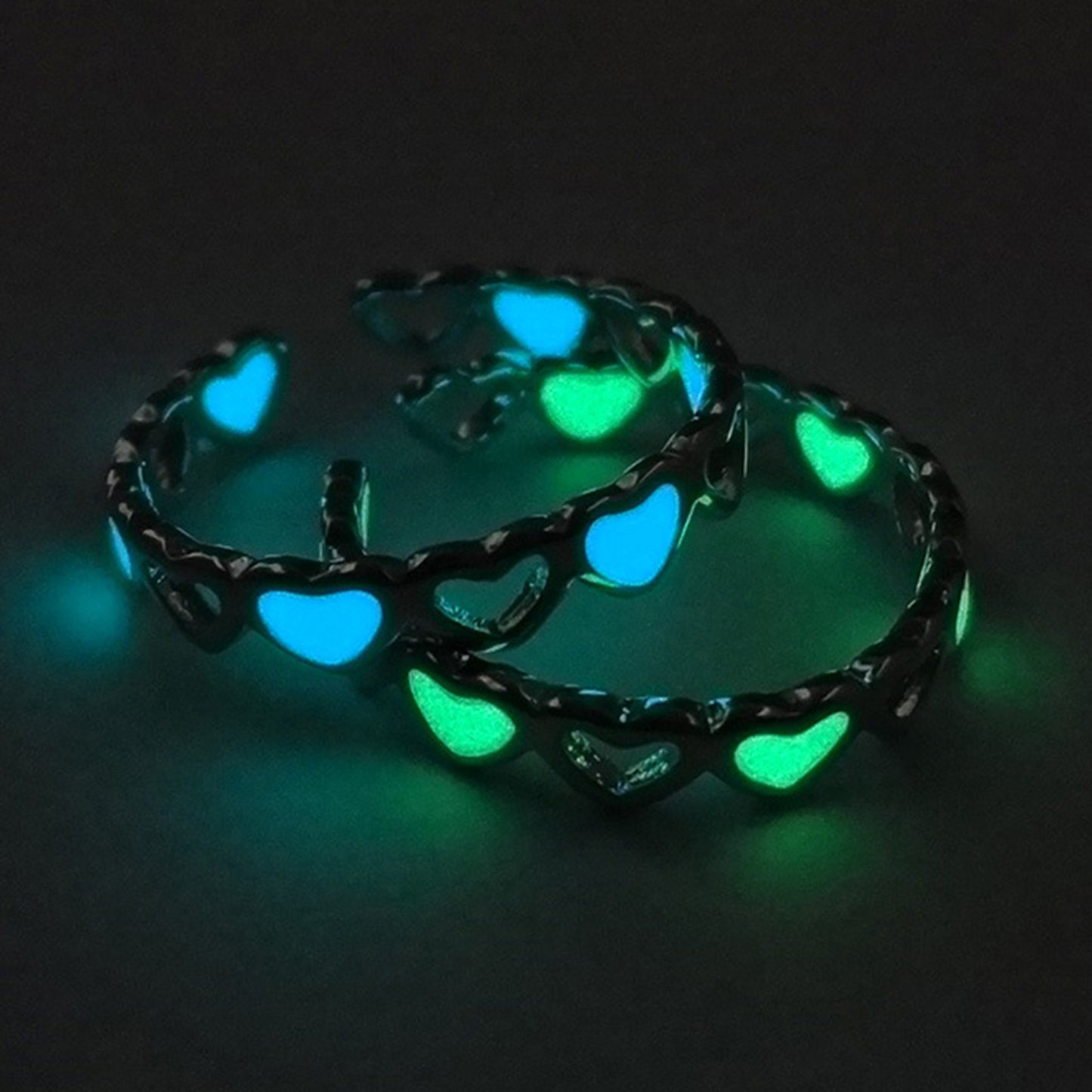 Adjustable Heart Shape Luminous Ring Glowing in Dark Silver Color Rings