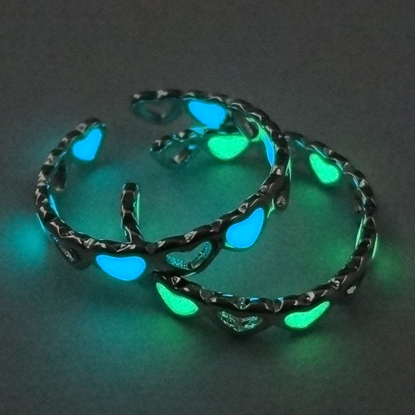 Adjustable Heart Shape Luminous Ring Glowing in Dark Silver Color Rings