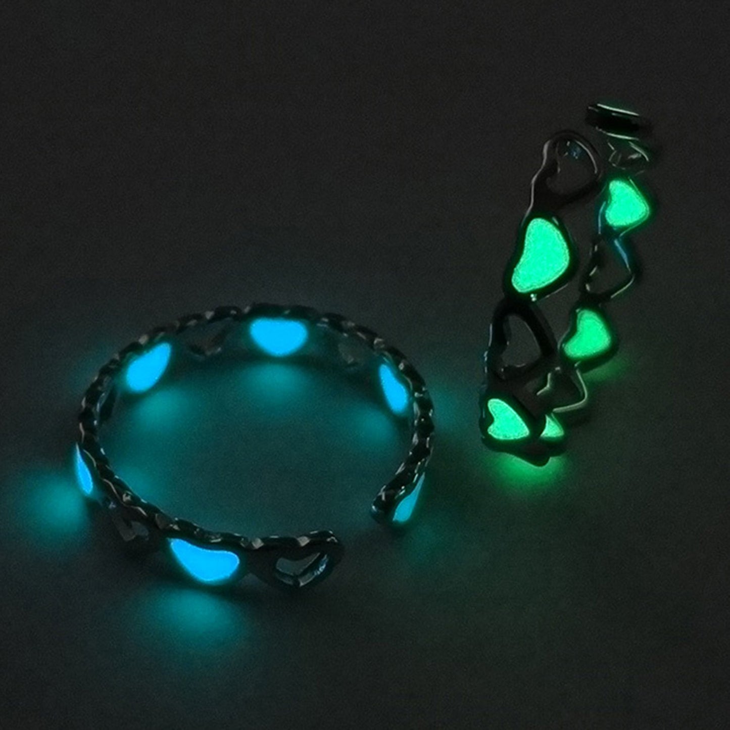 Adjustable Heart Shape Luminous Ring Glowing in Dark Silver Color Rings