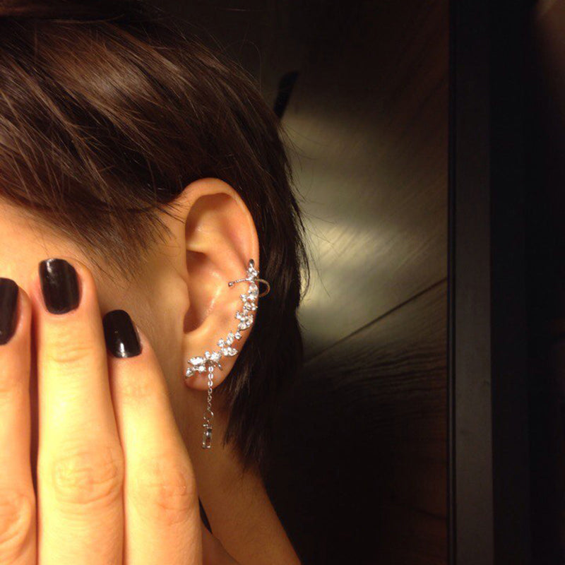 High Quality Crystal Clip Earrings Elegant Leaves Long Earrings Zirconia Jewelry For Women Earrings