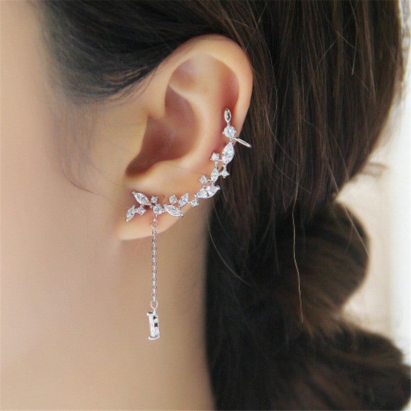 High Quality Crystal Clip Earrings Elegant Leaves Long Earrings Zirconia Jewelry For Women Earrings