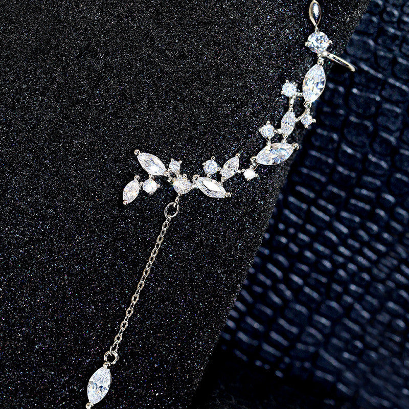 High Quality Crystal Clip Earrings Elegant Leaves Long Earrings Zirconia Jewelry For Women Earrings