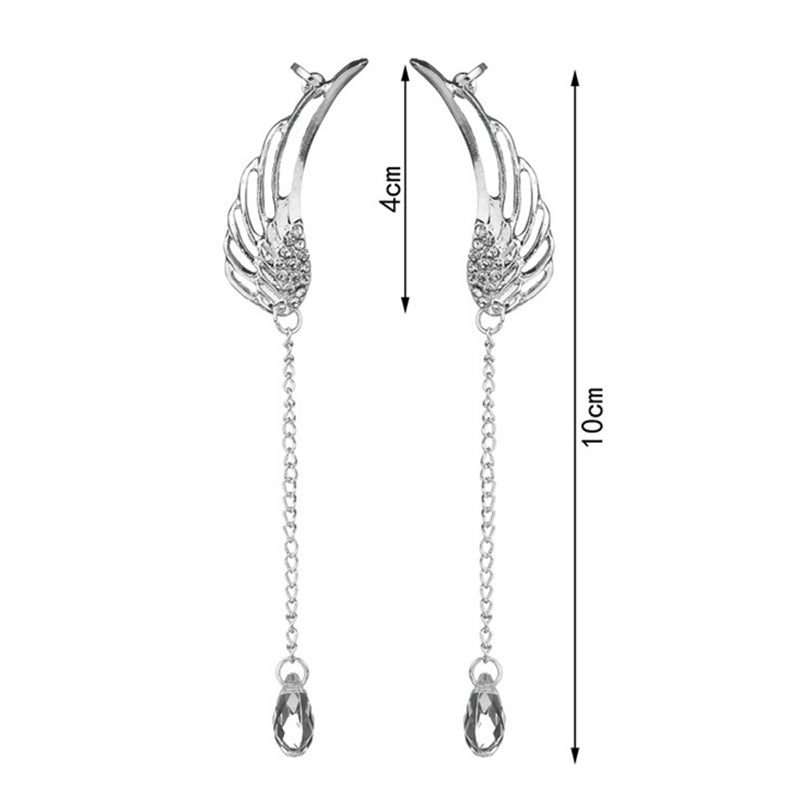 Angel Wings Flash Drop Earrings Crystal Chain Fringe Earrings Fashion Ear Clip