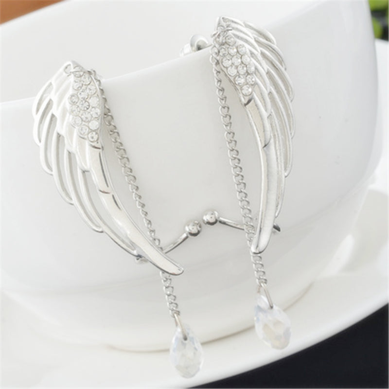 Angel Wings Flash Drop Earrings Crystal Chain Fringe Earrings Fashion Ear Clip