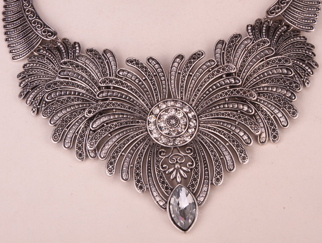 Angel wings bib necklace women biker bling jewelry gifts adjustable antique silver color