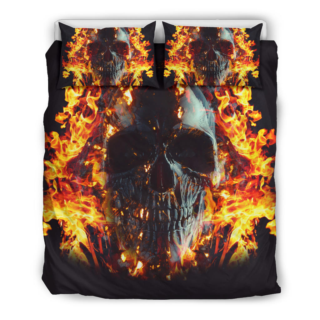 Flaming skull bedding cover set KING QUEEN KING