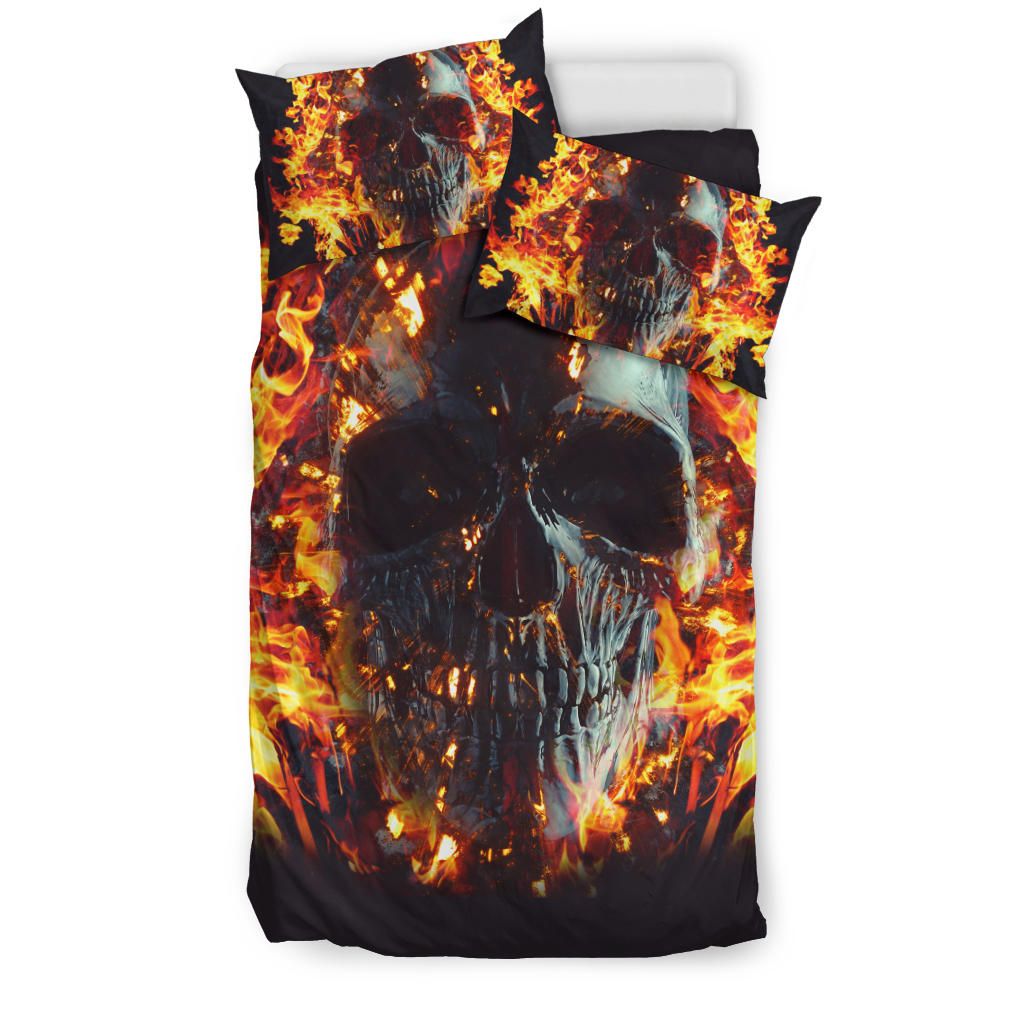 Flaming skull bedding cover set KING QUEEN KING