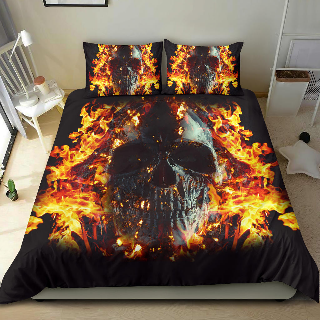 Flaming skull bedding cover set KING QUEEN KING