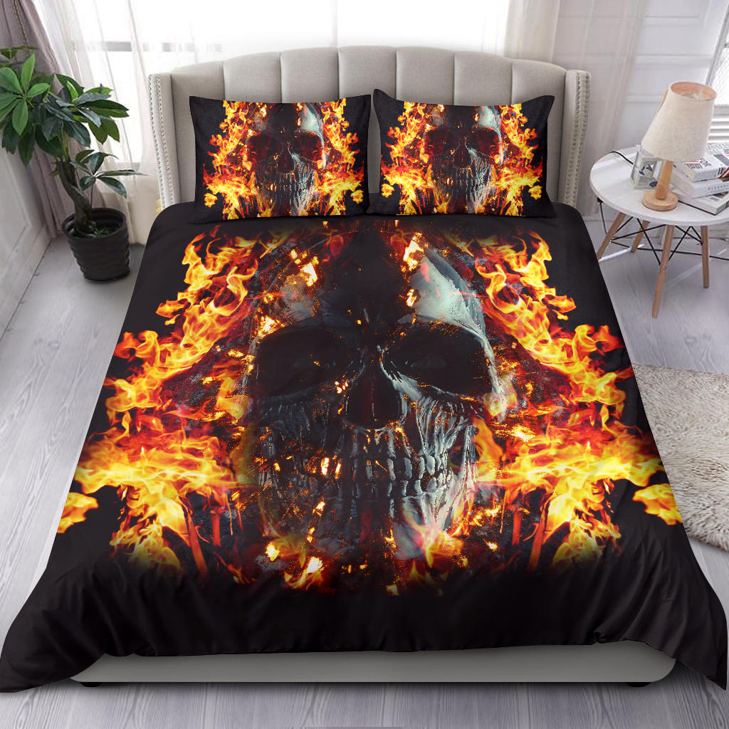 Flaming skull bedding cover set KING QUEEN KING