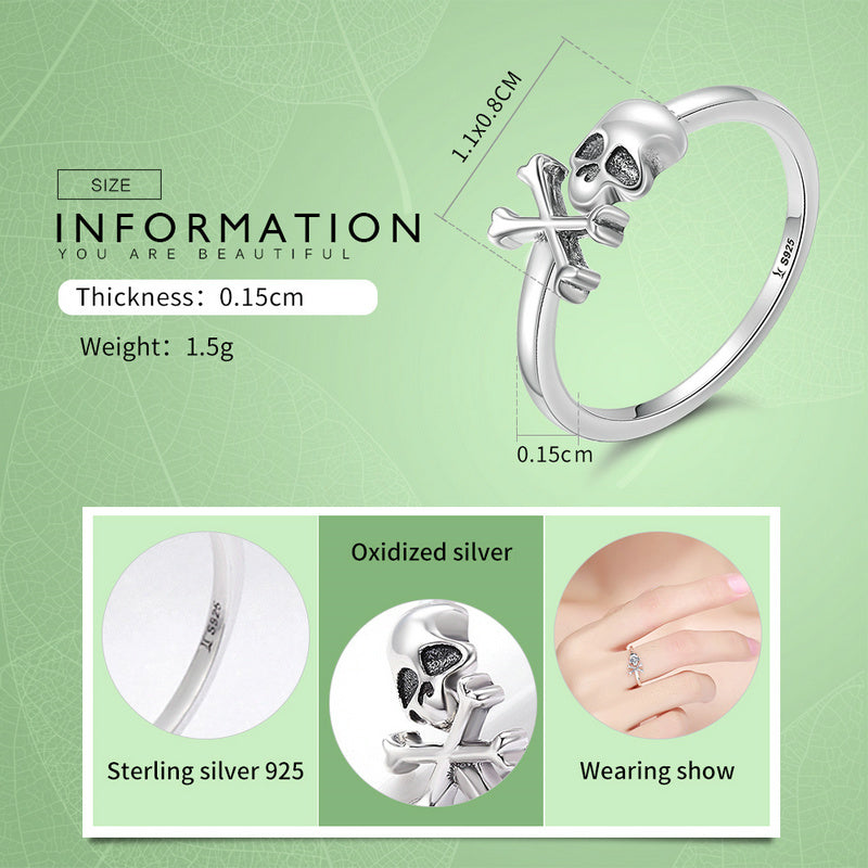 100% 925 Sterling Silver Hyperbole Skeleton Skull Pirate Ring Vintage Sterling Silver Jewelry Halloween Gift SCR145