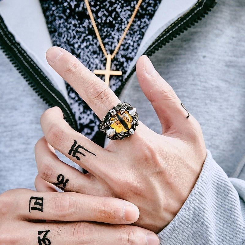 Punk Rock Claw with three Zircon stone evil eye CZ ring men anniversary Biker Skull jewelry christmas Gift BR8-479