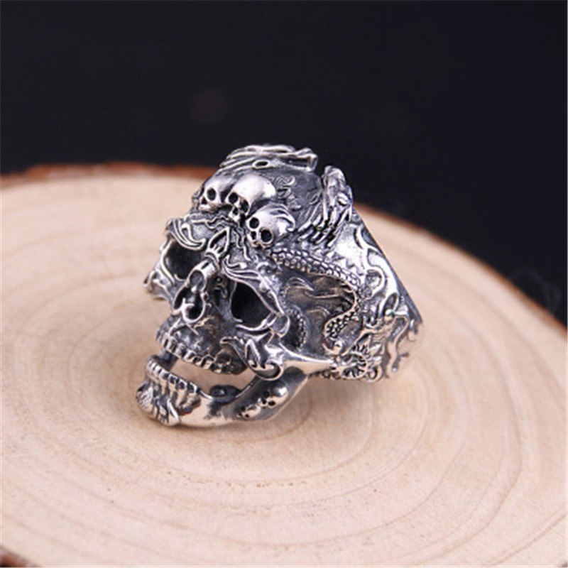 Real Solid 925 Sterling Silver Skull Rings For Men Women Retro Vintage Punk Jewerly