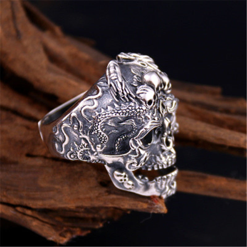 Real Solid 925 Sterling Silver Skull Rings For Men Women Retro Vintage Punk Jewerly