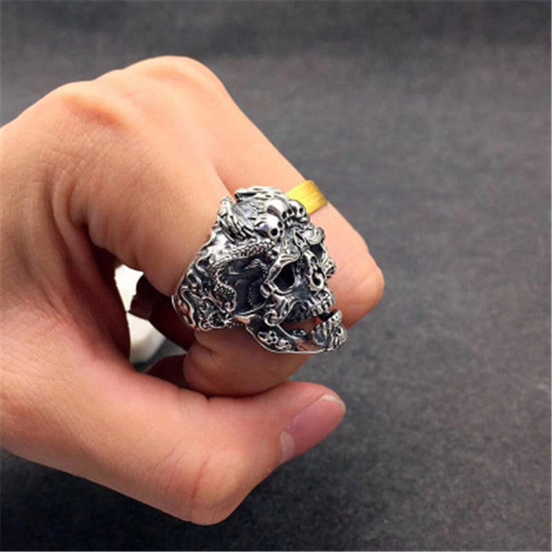 Real Solid 925 Sterling Silver Skull Rings For Men Women Retro Vintage Punk Jewerly