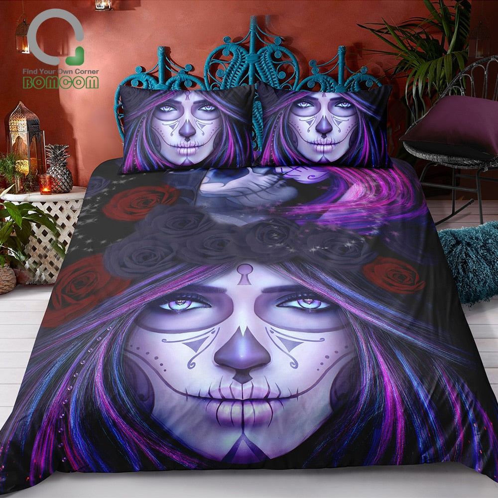 3D Digital Printing Day Of The Dead Face Girl Art Images Duvet Cover Set