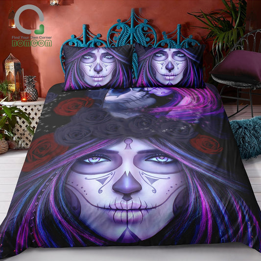 3D Digital Printing Day Of The Dead Face Girl Art Images Duvet Cover Set