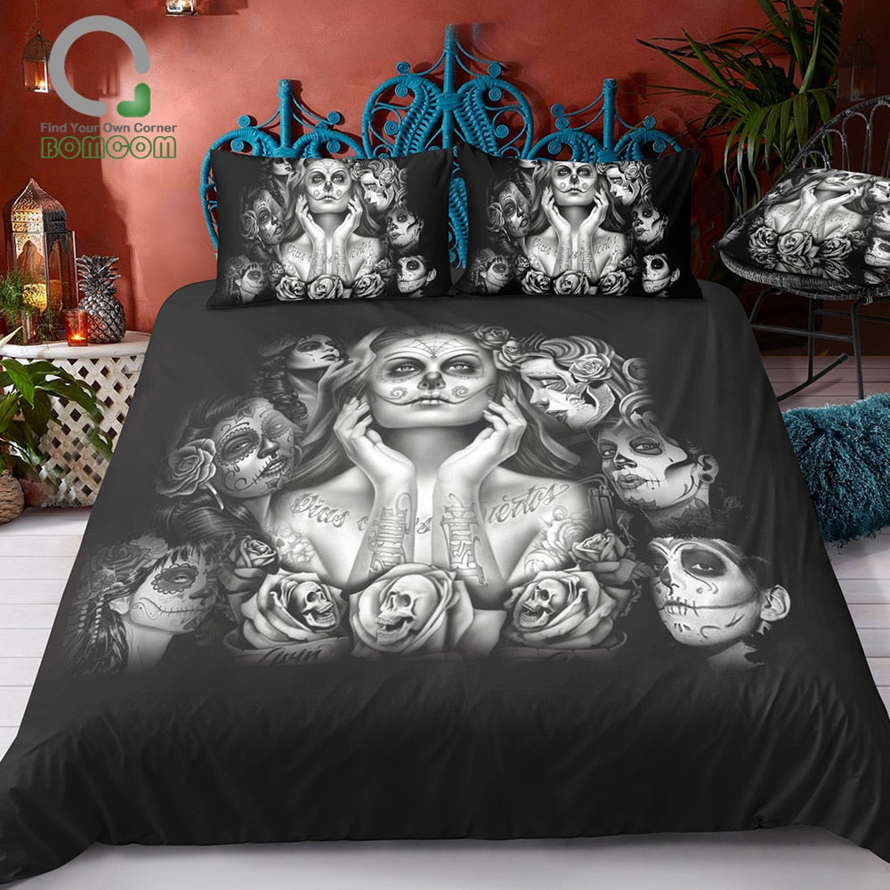 Day Of The Dead Sugar Skull Girls Background 100% Microfiber Black