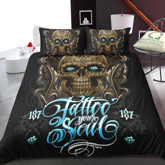 Skull Bedding Tattoo Skull Day of The Dead Diamond In Eye Over Black