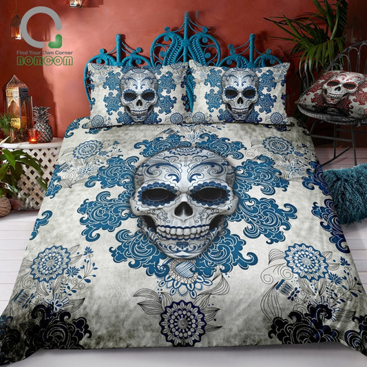 Vintage Day of The Dead Colorful Sugar Skull 100% Microfiber Blue