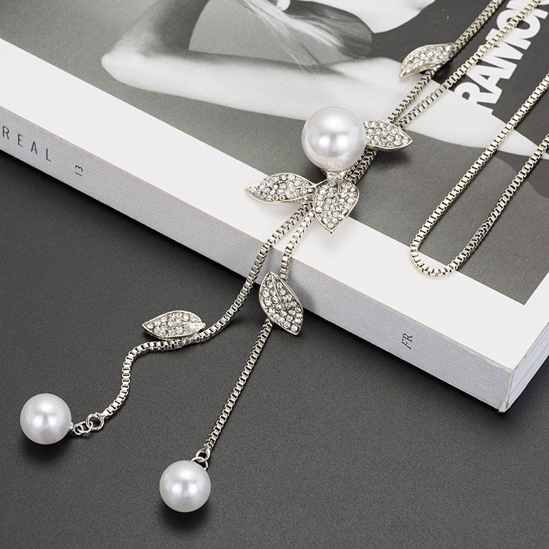 Imitation Pearl Necklaces Retro Hot Popular Vintage Leaf Pearl Collar Statement Necklace Long Jewelry For Women