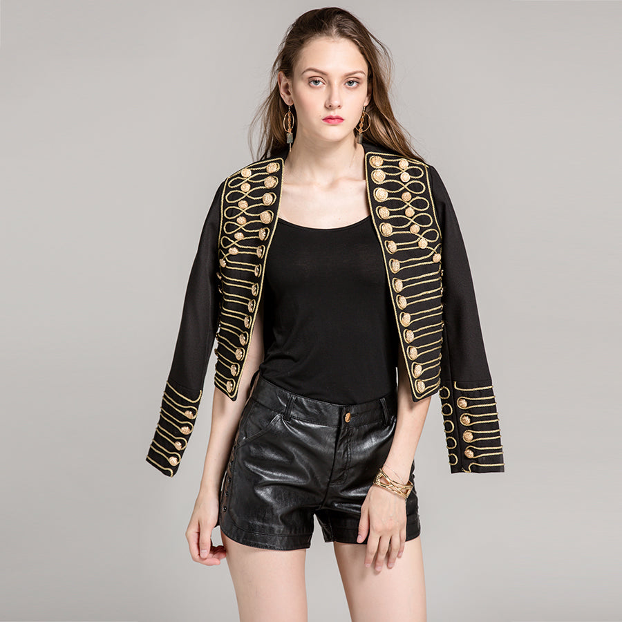 Baroque Ladies Jackets Autumn New Gothic Fashion Full Sleeve Gold Line Metal Button Black Cardigan Women Luxury Jacket