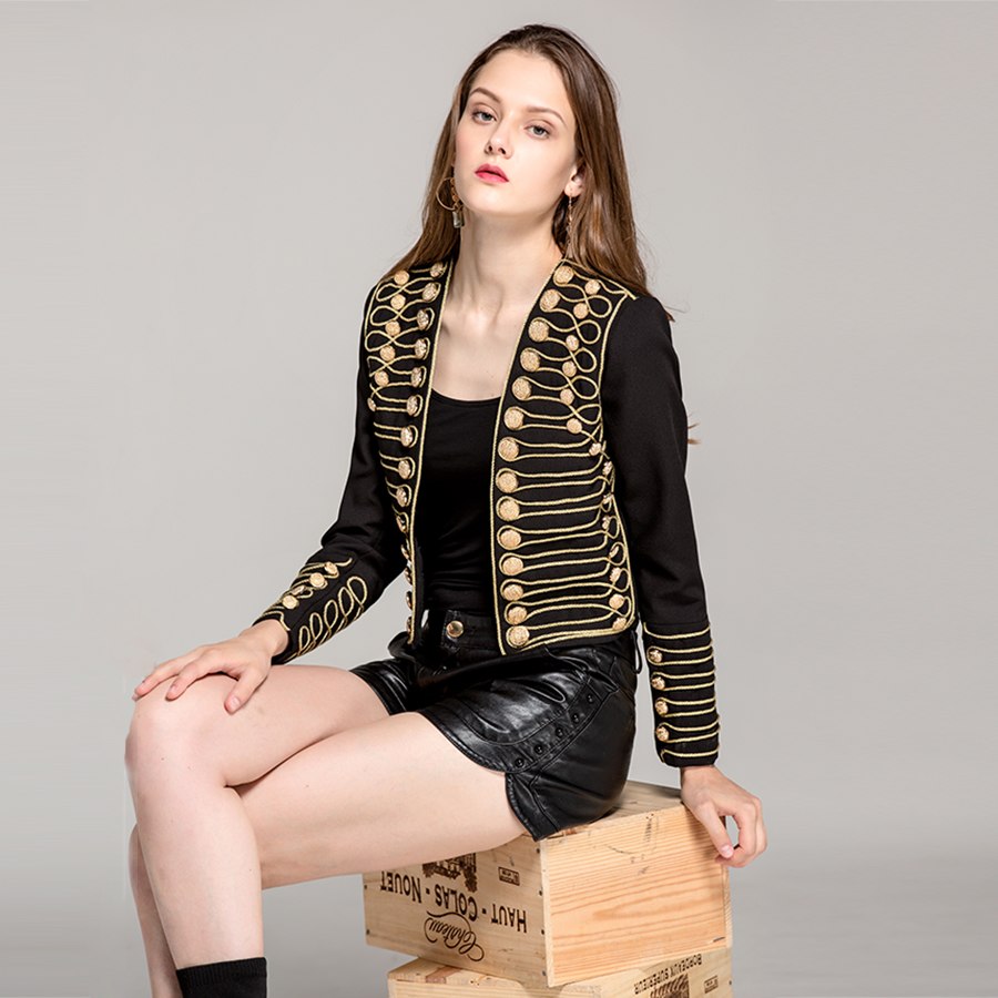 Baroque Ladies Jackets Autumn New Gothic Fashion Full Sleeve Gold Line Metal Button Black Cardigan Women Luxury Jacket