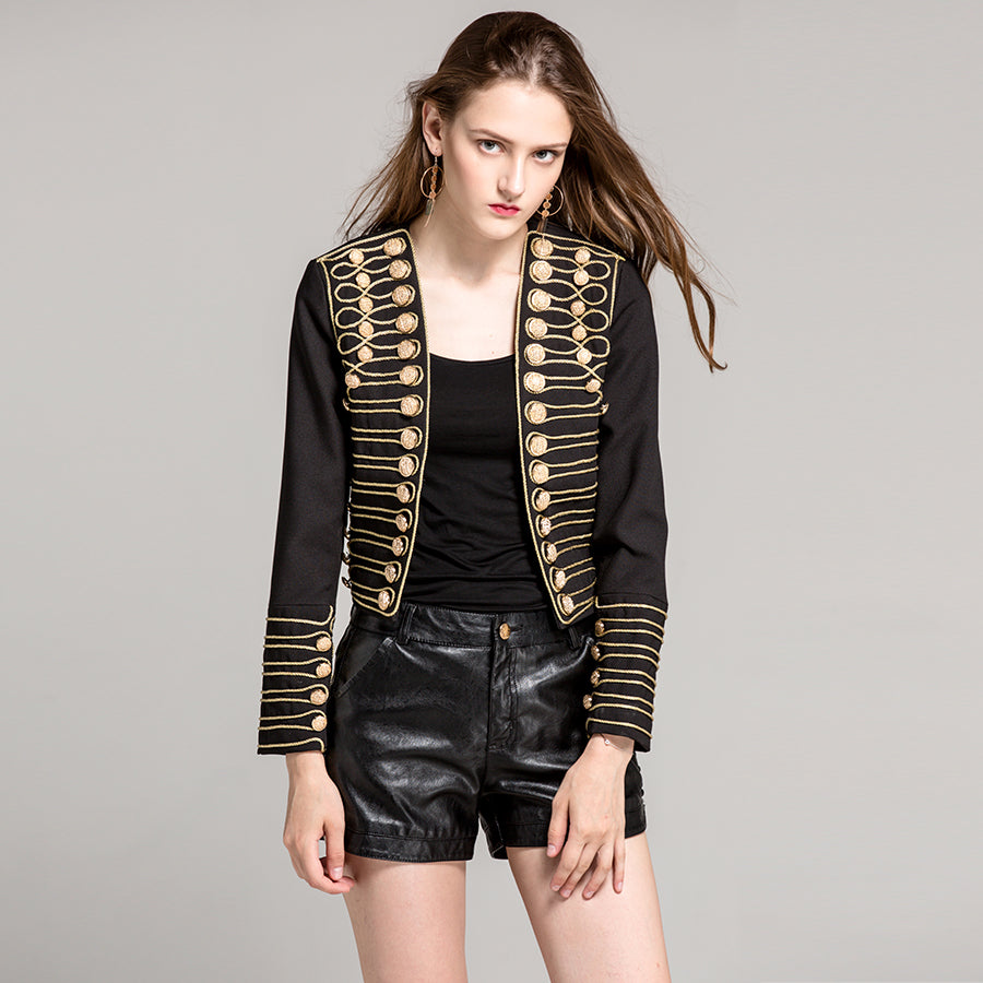 Baroque Ladies Jackets Autumn New Gothic Fashion Full Sleeve Gold Line Metal Button Black Cardigan Women Luxury Jacket